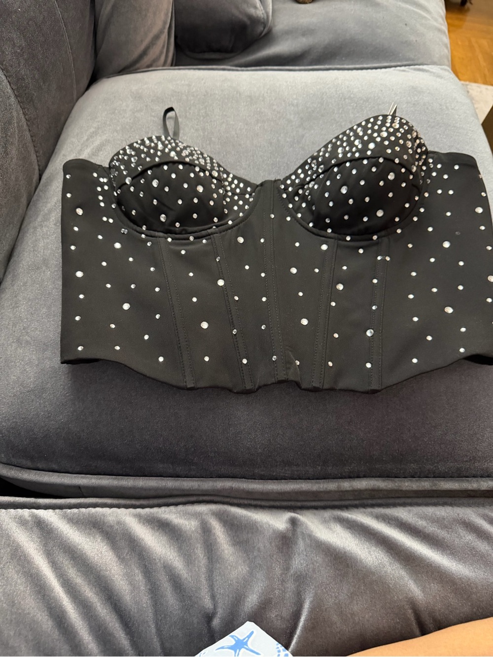 Aqua Black Rhinestone Bustier NWT